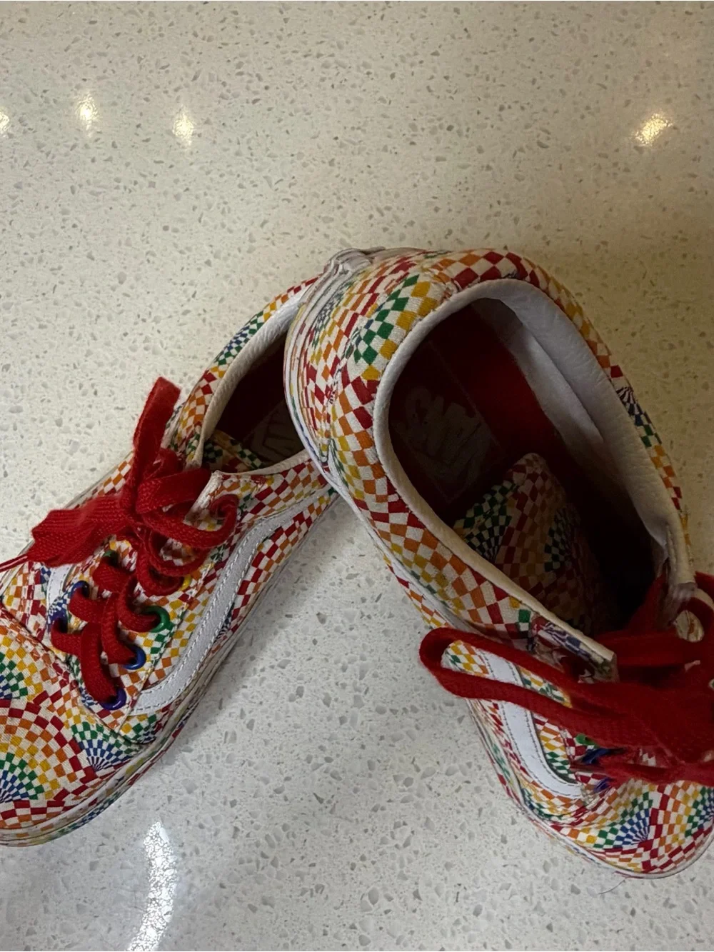 Vans Multicolor Checkerboard Low Top Sneakers with Red Laces - Picture 4 of 4